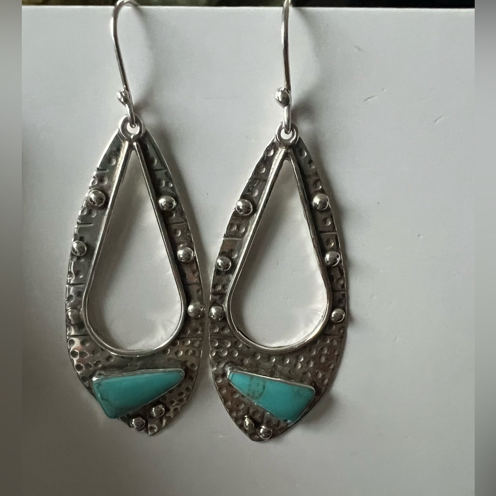 Boho Sterling Silver and Turquoise Dangle Statement Earrings